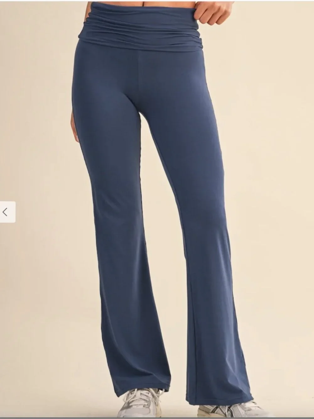 Posie Active Cloud Knit 3 Piece Set Navy NWT Foldover Flare Pants Tee Top